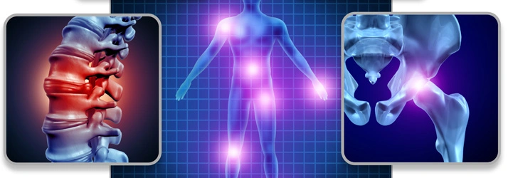 Graphic showing parts of the human body in blue and red.