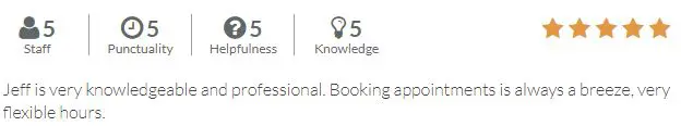Positive review with 5 stars given in all categories.