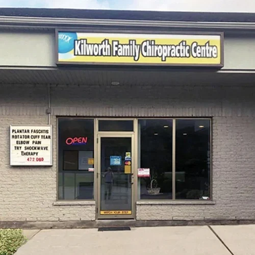 Clinic entrance door viewed from outside.